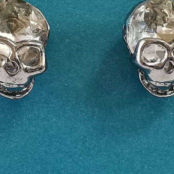 Silver Tone and Crystal 'Skull ' Earrings - Picture 2 of 9